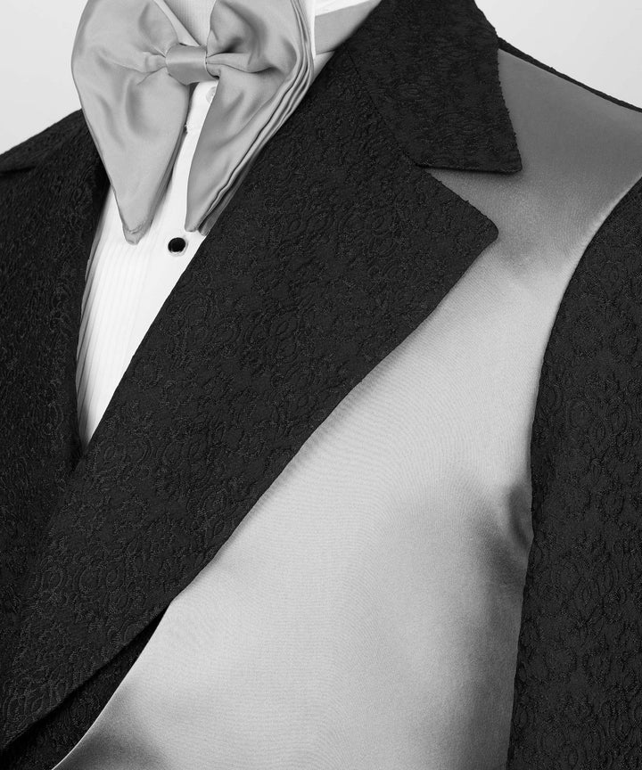 Black Jacquard Notched Lapel Prom Suits With Crossover Satin Panel