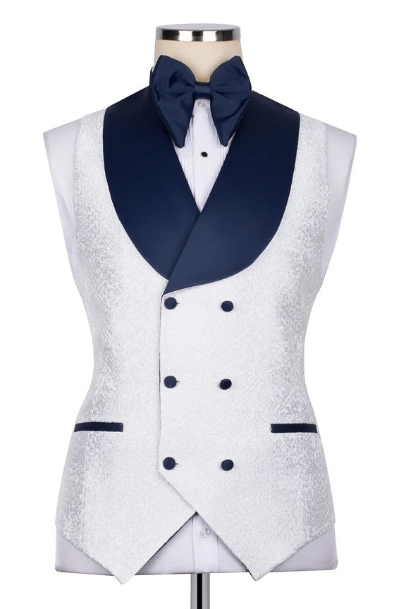 Generous White Jacquard 3 Pieces Close Fitting Prom Men Suits