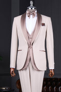 Beautiful Beige Three Pieces Wedding Suits With Shawl Lapel