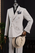 Elegant Beige Peaked Lapel Double Breasted Prom Suits