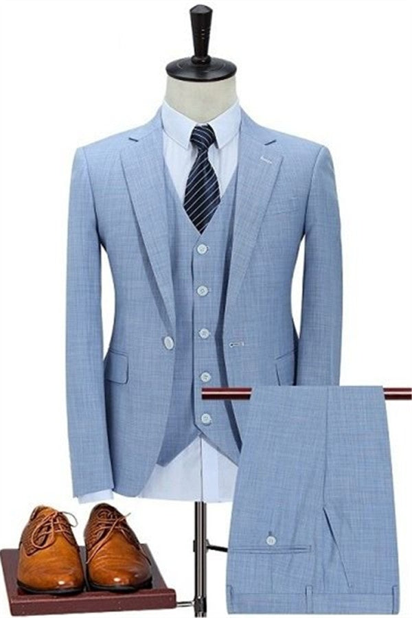 Mild Blue 3 Pieces Notched Lapel Prom Suits With Vest