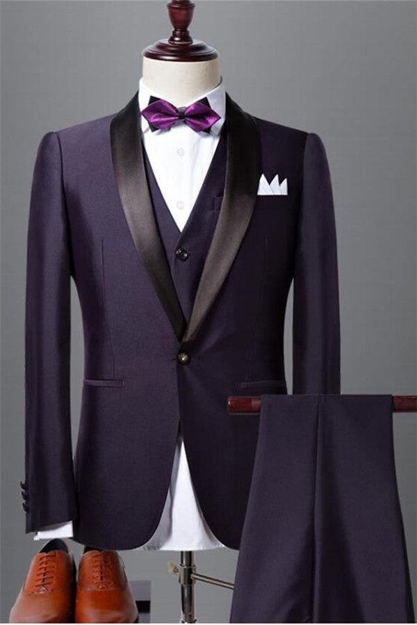 Charming Purple 3 Pieces Shawl Lapel Wedding Men Suits