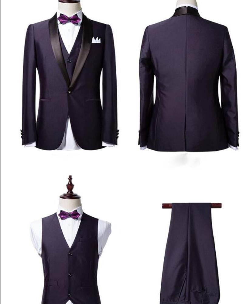 Charming Purple 3 Pieces Shawl Lapel Wedding Men Suits