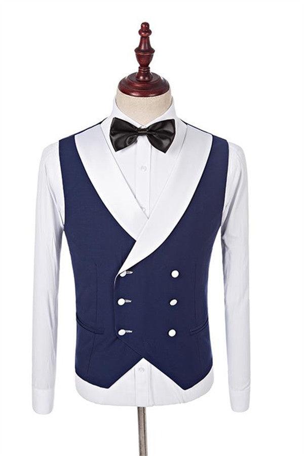 Fashion Dark Blue 3 Pieces Shawl Lapel Men's Prom Suits