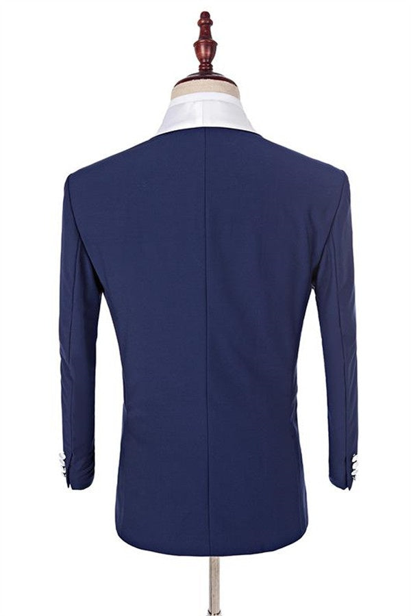 Fashion Dark Blue 3 Pieces Shawl Lapel Men's Prom Suits