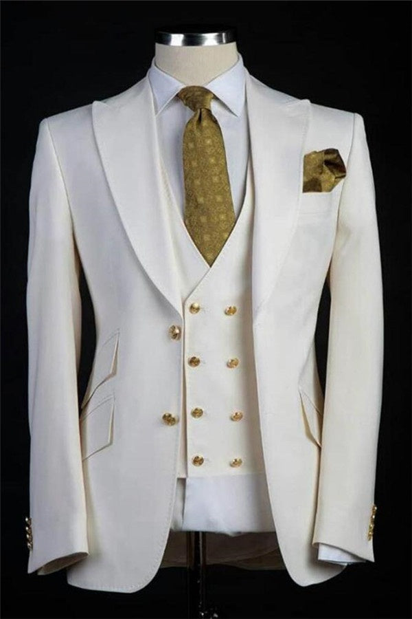 Formal White Peaked Lapel 3 Pieces Men's Prom Suits