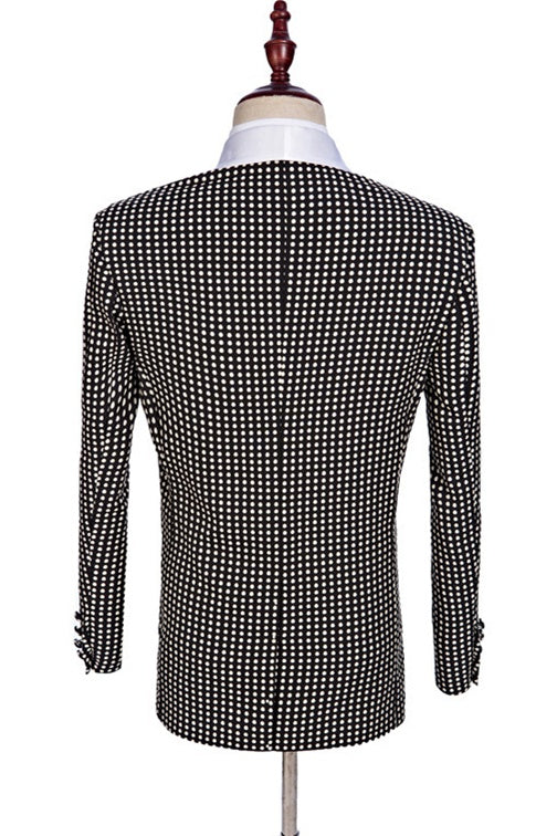New Arrival Black And White Dot Shawl Lapel Prom Men Suits
