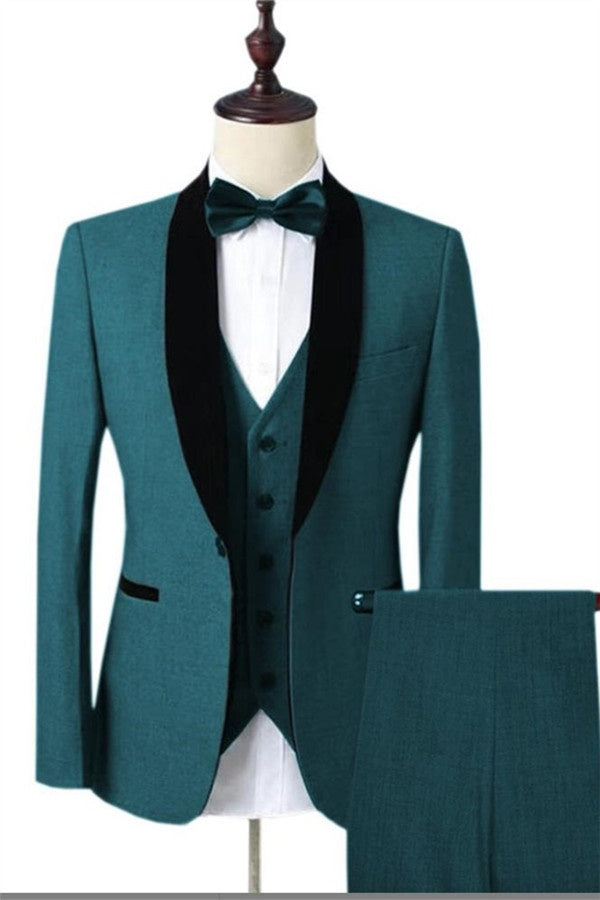 Glamorous Turquoise 3 Pieces Shawl Lapel Prom Suits With Vest