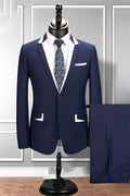 Fancy Navy Blue Notched Lapel Best Fitted Prom Suits