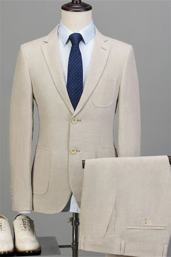 Stylish Light Beige Notched Lapel Slim Fit Business Men Suits