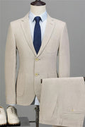 Stylish Light Beige Notched Lapel Slim Fit Business Men Suits