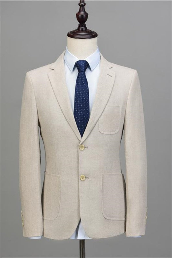 Stylish Light Beige Notched Lapel Slim Fit Business Men Suits