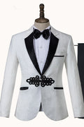 Trendy White Jacquard Notched Lapel Men's Prom Suits