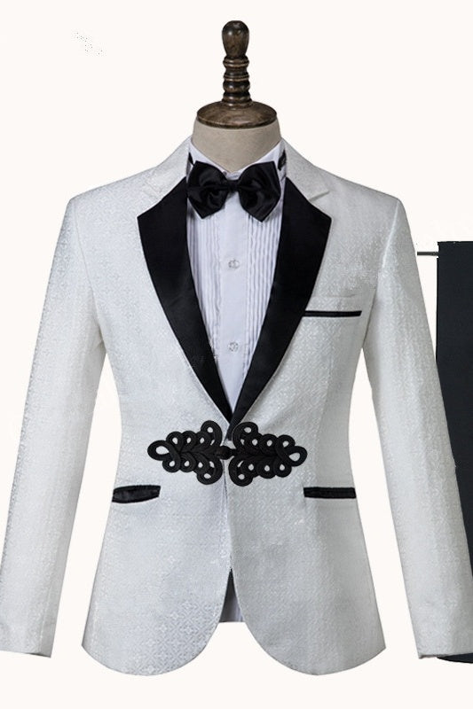 Trendy White Jacquard Notched Lapel Men's Prom Suits