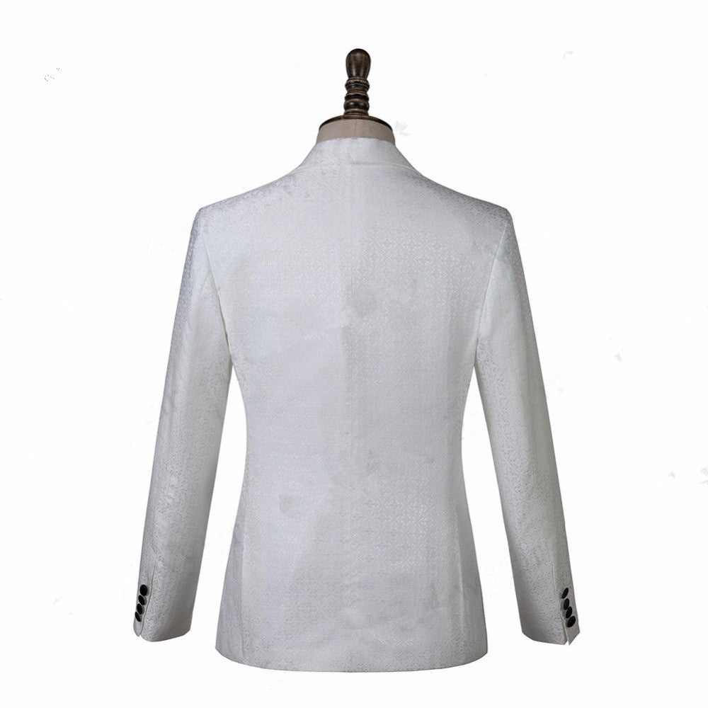 Trendy White Jacquard Notched Lapel Men's Prom Suits