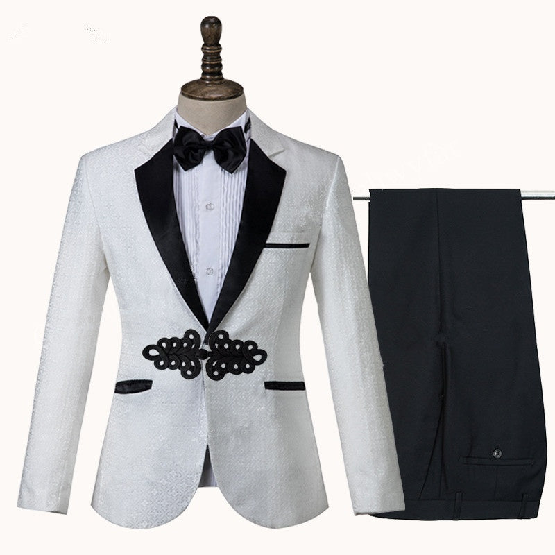 Trendy White Jacquard Notched Lapel Men's Prom Suits