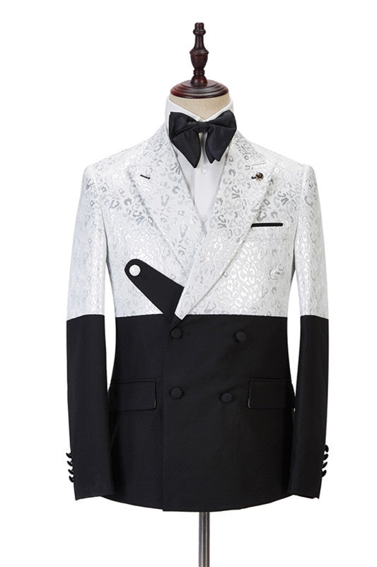 Fashion Black and White Jacquard Double Breasted Men Suits