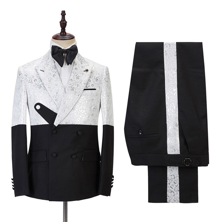 Fashion Black and White Jacquard Double Breasted Men Suits