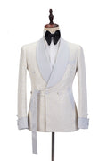 Mild Off-white Jacquard Double Breasted Shawl Lapel Wedding Suits