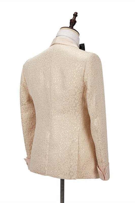 Mild Champagne Jacquard Double Breasted Shawl Lapel Wedding Suits
