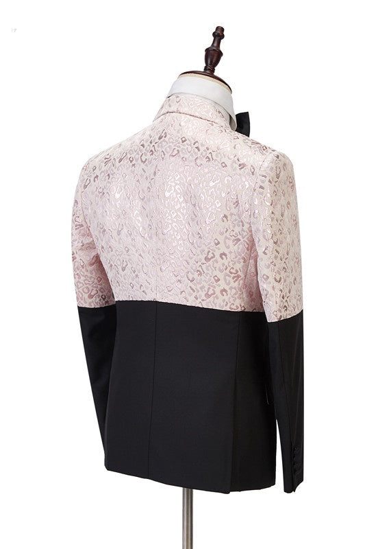 Modern Pink Jacquard Double Breasted Peaked Lapel Prom Suits