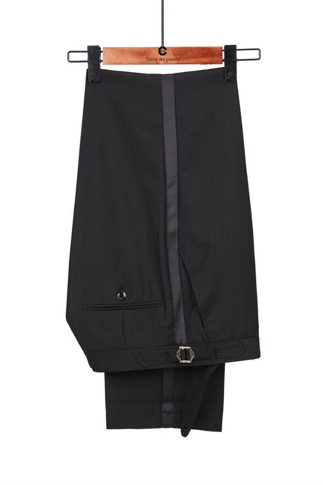 Modern Black Peaked Lapel Slim Fit Beadings Prom Suits