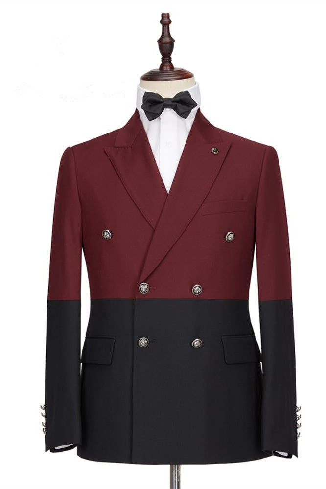 Stylish Burgundy And Black Double Breasted Men's Prom Suits