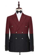 Stylish Burgundy And Black Double Breasted Men's Prom Suits