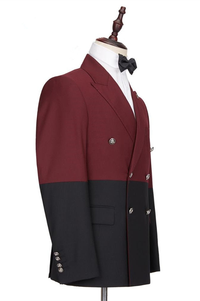 Stylish Burgundy And Black Double Breasted Men's Prom Suits
