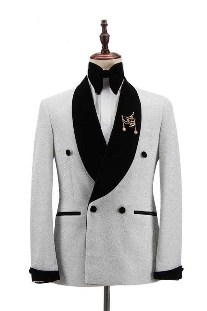 Stylish Silver Double Breasted Shawl Lapel Wedding Men Suits