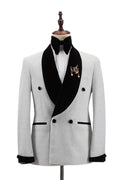 Stylish Silver Double Breasted Shawl Lapel Wedding Men Suits