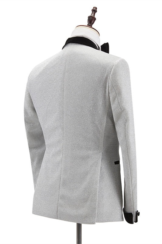 Stylish Silver Double Breasted Shawl Lapel Wedding Men Suits