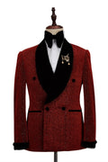 Sparkle Burgundy Shawl Lapel Double Breasted Wedding Suits