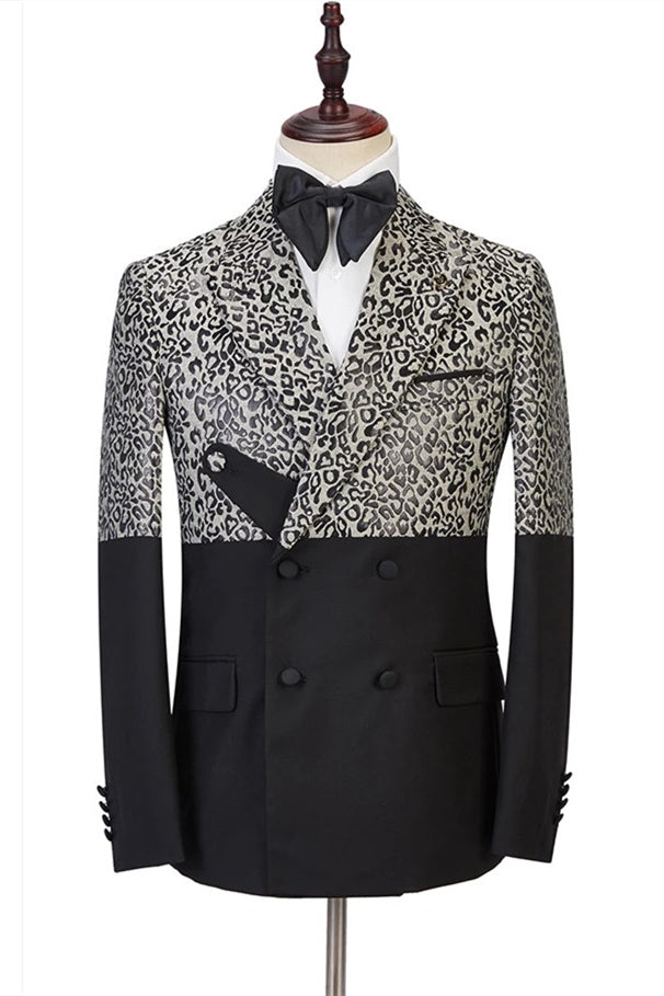 Cool Leopard Print Black Double Breasted Men Suits