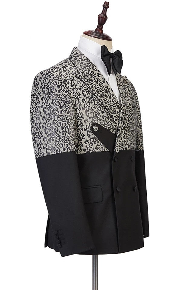 Cool Leopard Print Black Double Breasted Men Suits