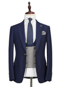 Generous Navy Blue 3 Pieces Close Fitting Business Suits With Vest
