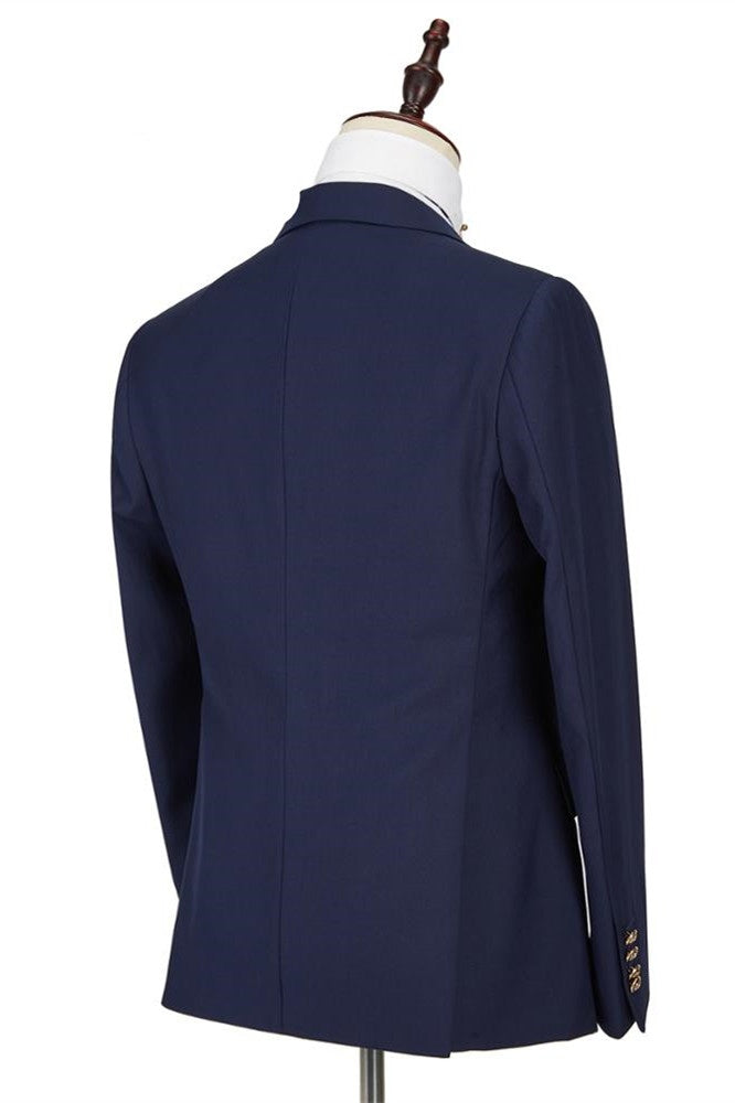 Generous Navy Blue 3 Pieces Close Fitting Business Suits With Vest