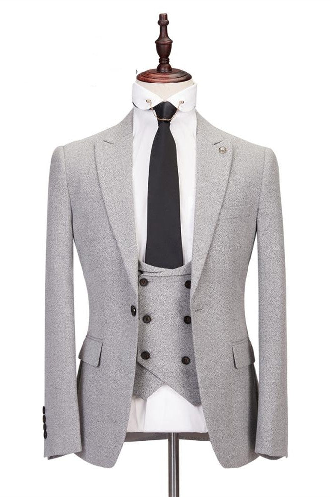 Classy Light Gray 3 Pieces Slim Fit Men's Business Suits