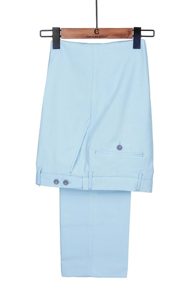 Popular Sky Blue 3 Pieces Peaked Lapel Prom Men Suits With Waistcoat