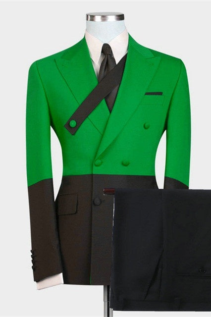Fashion Green And Black Double Breasted Men's Prom Suits