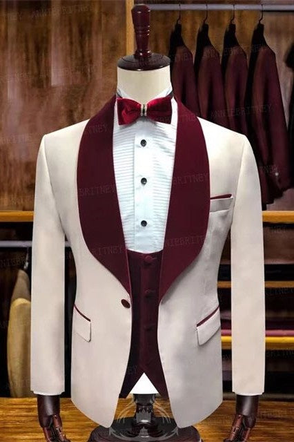 Fashion Nude Pink Slim Fit Shawl Lapel Wedding Suits