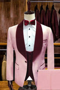 Fashion Pink 3 Pieces Close Fitting Shawl Lapel Prom Men Suits