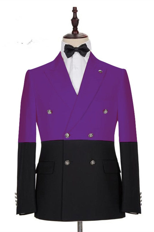 Stylish Purple And Black Double Breasted Men's Prom Suits