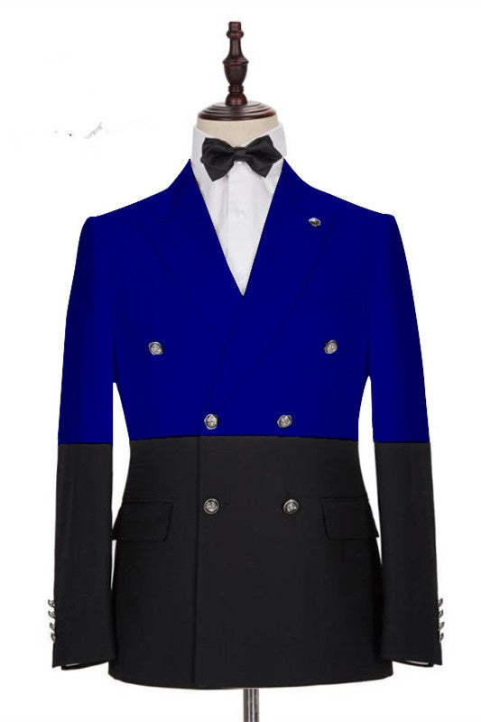 Stylish Blue And Black Double Breasted Men's Prom Suits
