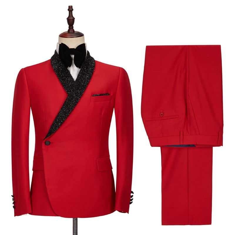Fashion Red Shawl Lapel Slim Fit Men Suits for Prom