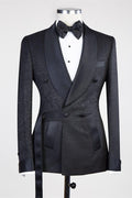 Trendy Black Jacquard Double Breasted Shawl Lapel Prom Suits