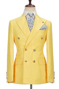 Trendy Yellow Double Breasted Slim Fit Prom Suits