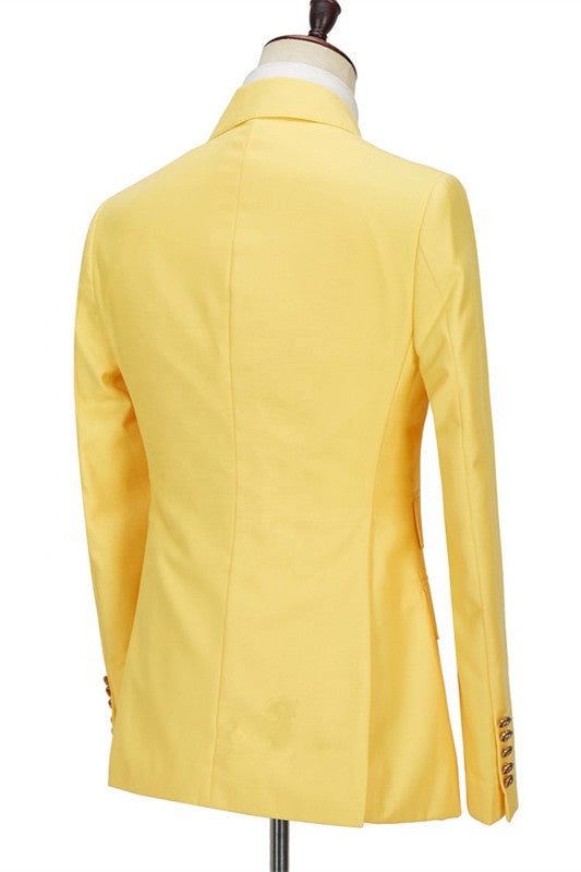 Trendy Yellow Double Breasted Slim Fit Prom Suits