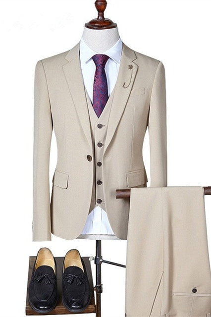 Fancy Light Khaki 3 Pieces Notched Lapel Business Men Suits