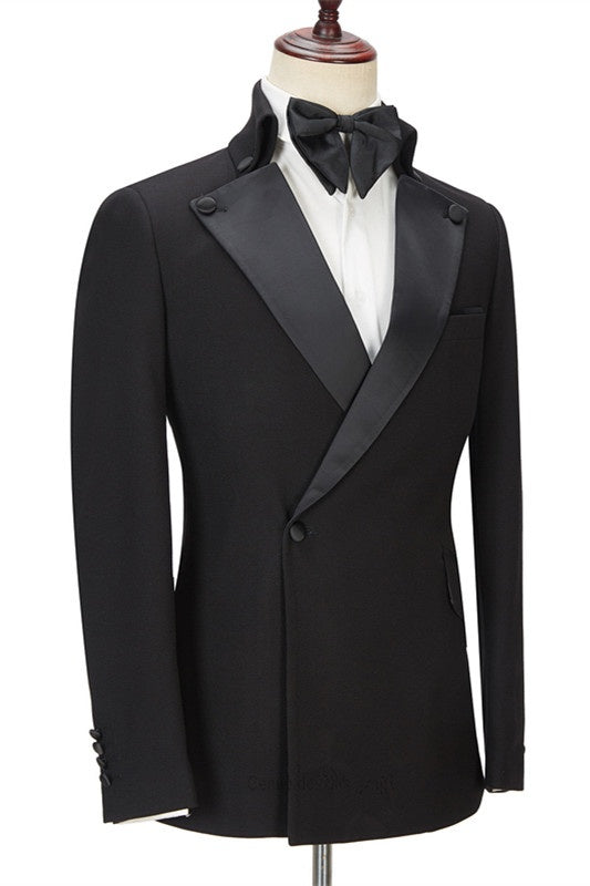 Stylish Black Slim Fit One Button Men Suit